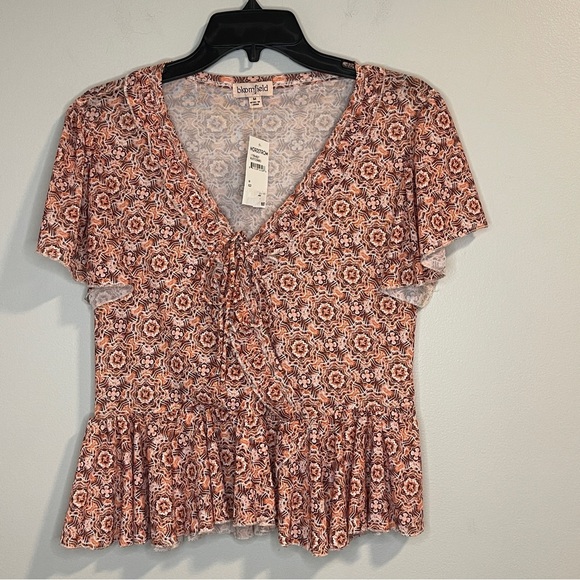 Bloomfield Tops - Bloomfield Faux Wrap Shirt Rust Geometric Size M